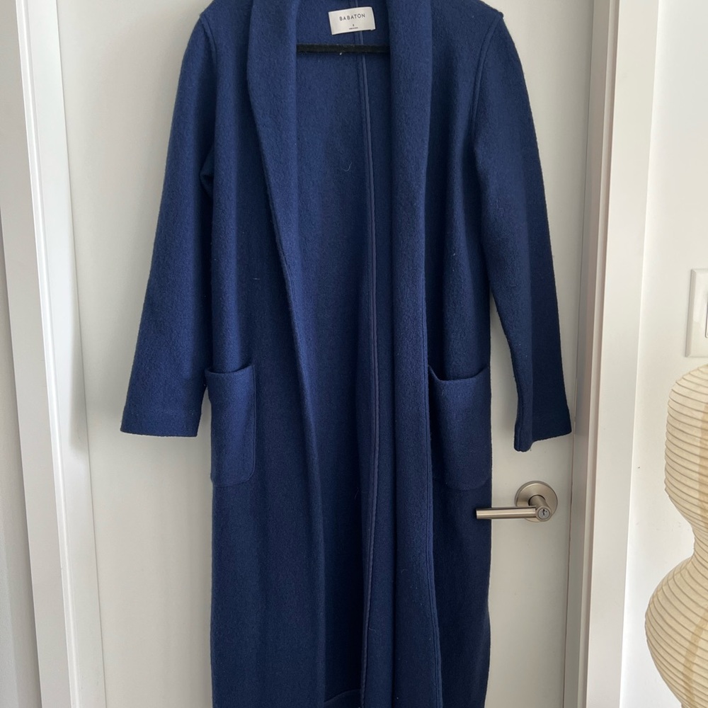 Babaton Deep Navy Long Open Front Cardigan Coatigan